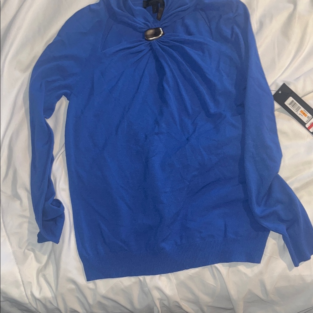 Blue Long Sleeve Sweater with Buckle Detail